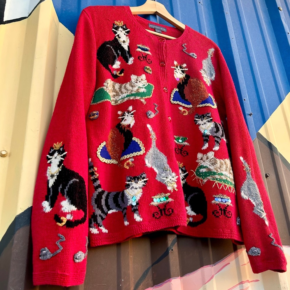 Red Cat-Themed Sweater